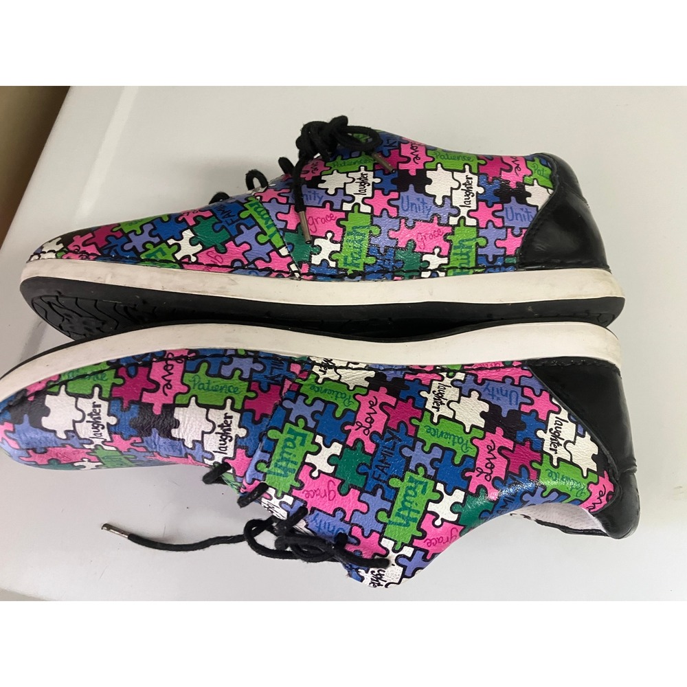 Alegria Essence ESS-302 Puzzle Print Leather Sneakers Womens 40 Multi Color Lace - Picture 2 of 9